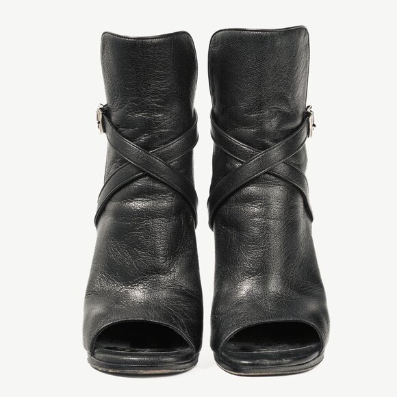 Saint Laurent Nero Leather Wraparound Open-Toe Booties - Picture 2 of 8